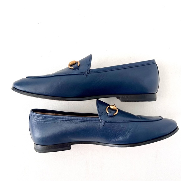 GUCCI | Navy Blue Leather Jordaan Horsebit Loafers Flats Classic Bit EU 36 - Picture 8 of 11